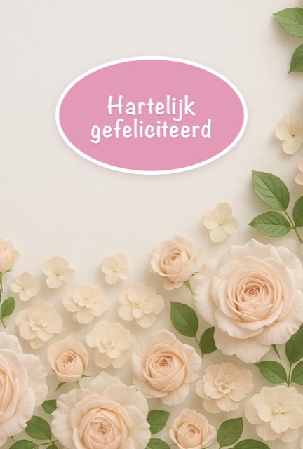 Hartelijk gefeliciteerd, kaart met witte rozen
