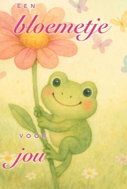 Een bloemetje voor jou, kaart met kikker en bloem