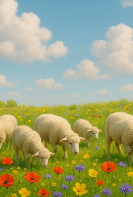 Blanco fotokaart met schapen in de wei