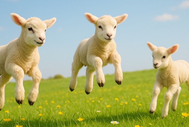 Blanco fotokaart met springende lammetjes
