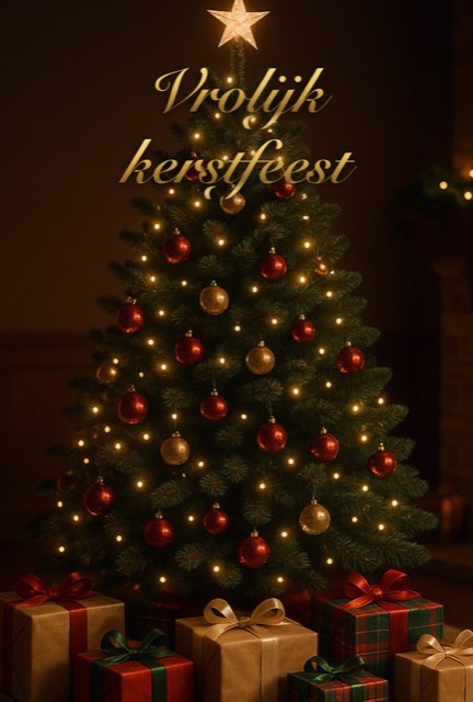 Vrolijk kerstfeest, kaart met verlichte kerstboom